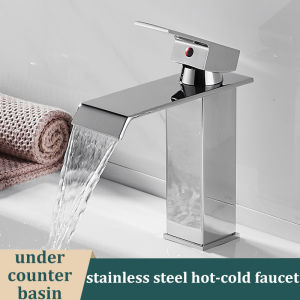 Waterfall Stainless Steel Wide Mouth Faucet Black Hot and Cold Water Faucet Bathroom Sink Basin Bathroom Splash