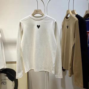 Warm Fleece Double-sided Velvet Base Shirt Autumn Winter Korean Style Loose Print round Neck T-shirt Womens Upper Apparel