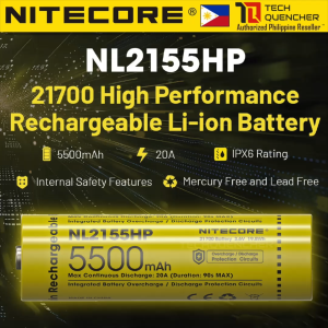 Nitecore NL2155HP 5500mAh Battery - 20A - 21700 High Performance Rechargeable Li-ion Battery - IPX6