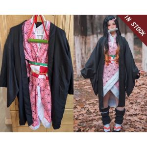 Bandai | Halloween Anime Kimetsu No Yaiba Kamado Nezuko Cosplay Costume Kimono Demon Slayer Cosplay Wigs Hairs Carnival Women Outfit