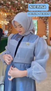 Sieena Dress Bhn Shimer Mix Organza Dress Muslim Terbaru Korean Style Simple Elegan Mewah Kekinian