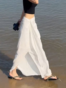 MANMI | Gentle White Split High-Waisted Slim-Fitting Casual Flowy Skirt