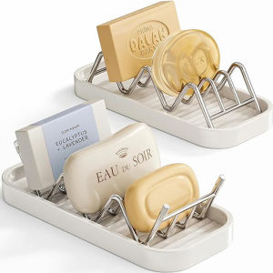 Soap Holder Organizer / Stainless Steel W Shaped Soap Holder / Non-slip Bathroom Storage Rack with Drain Tray