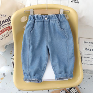 Childrens Cotton Denim Pants Spring Autumn Casual Loose Dad Pants Single Long Trousers Trendy Pure Color Boys Leisure Pants