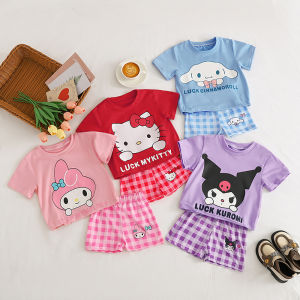 Kids Girls Set Cartoon Hello Kitty Kuromi Cinnamorall Print T-shirt + Shorts Pant Children Clothes Girl Sets 1 2 3 4 5 6 7 8 Years