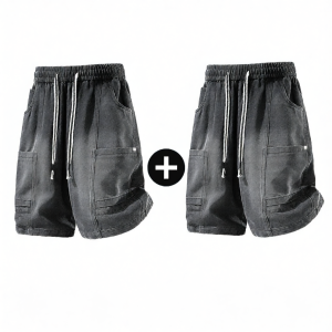 FINGERCROXX | Drawstring Waist Multi-Pocket Loose Denim Shorts