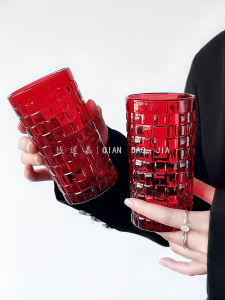 INS Style Fresh Mori For Home Relief Water Cup Retro Coffee Cool Drinks Cup Rattan Glass Creative Hot Red
