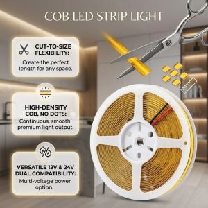 DC12V/24V COB LED Strip 400/528LEDs/M Free Cut Flexible Tape 0.5-10M Warm/Natural/Cool White Linear Lighting for DIY Home Decor