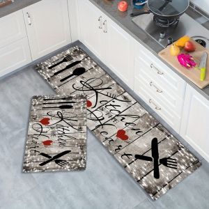 VIKAMA Kitchen Tool with Heart Floor Mat Welcome Rug Long Kitchen Rugs Living Room Carpet Home Decor Welcome Door Mat