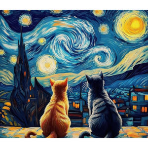 500/1000/1200/2000PCS Paper Jigsaw Puzzle of Adult Cat Starry Night Landscape Puzzles Games Family Fun Toy Christmas Gift