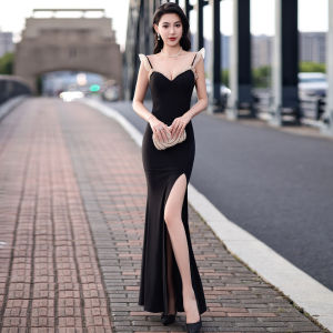 New Stylish Strapless Slimming Evening Gown for Women Massage Ballerina Black Dress Elastic Waist Knitted A-Line Skirt