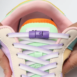 Gradient Elastic Flat Press Lock No-Tie Shoe Laces with Colorful Metal Buckle for Sneakers - Easy Switch Shoelaces