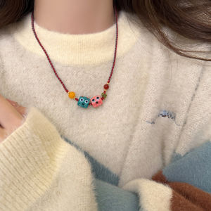 Quirky Cartoon Monster Necklace Womens Design Sense T-shirt Accessory High-End Feeling Woven Rope Clavicle Chain Jewelry