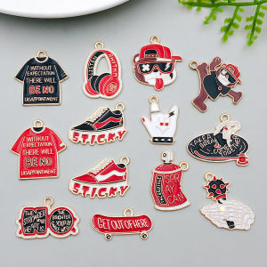 5pcs/13pcs Alloy Enamel Street Hip-Hop Pendant Jewelry Making DIY Keychain Earrings Charms for Jewelry Bracelets Necklace