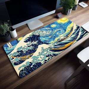 Tấm Lót Chuột Nghệ Thuật K-Kanagawa Thiết Kế Dạng Sóng Chống Trượt Bề Mặt Cao Su Dày Lớn Dành Cho Văn Phòng Và Chơi Game Có Viền Khóa