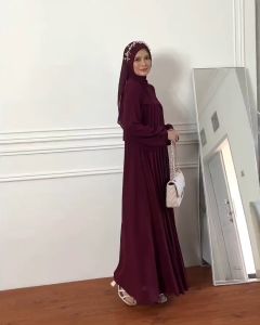 Nadia Dress Wanita Muslim Fashion Lebaran 2025 Model Terbaru Bahan Ceruty Babydoll Full Furing Variasi Plisket Gamis Wanita Mewah Dewasa Simple Elegan
