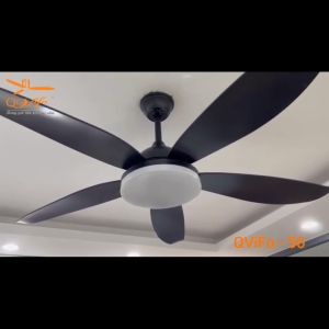Đèn quạt led hiện đại - Đèn quạt trần đen - Quạt trần cánh nhựa QVifa-56/Đen lắp quán Buffet nhà hàng phòng sách