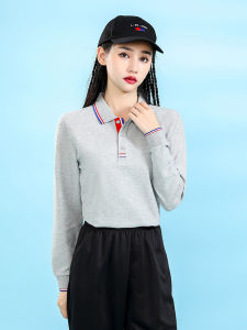 เสื้อยืดคอโปโลแขนยาวผู้หญิง ฤดูใบไม้ร่วง คอโปโล แขนยาว ทำงาน ใส่ไปทำงาน ผ้าฝ้ายผสมอะซิมิล ทรงตรง