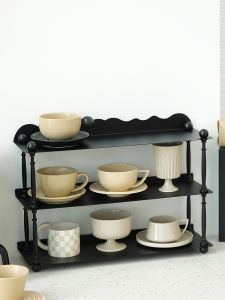 Black Three-Layer Storage Rack Entrance Middle-Aged Shelf Desktop Organizer Multi-Functional Iron Art Cup Rack Cosmetic Storage