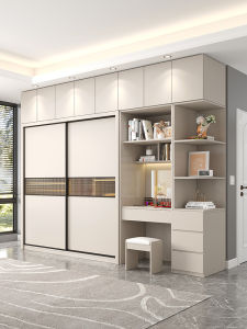 For Home Bedroom Sliding Door Wardrobe with Corner Desk Dresser Minimalist Modern Sliding Door Sliding Door Assembly Wardrobe