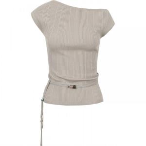 New Summer Short-sleeved Slanted Shoulder Body-conforming Khaki Knit Top