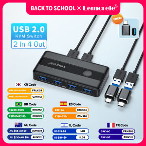 Lemorele | Lemorele H5 4-Port USB 3.0 Switch Box for 2 Computers One-Button KVM Switcher to Share Printers/HDD Boost Productivity 5Gbps