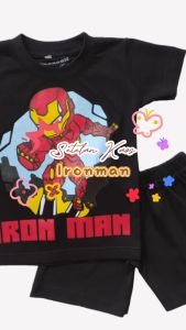 Setelan Kaos Anak laki Laki Seri Superhero Ironman Celana Pendek Anak Usia 1-6 Tahun Katun