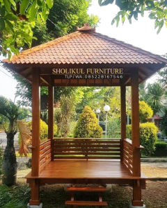 GAZEBO TAMAN MINIMALIS 2M X 2M KAYU JATI LOKAL