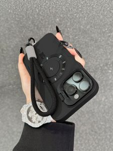 DAIMANG | Hangable Lens Stand Magnetic Charging Full Protection Silicone Case for iPhone 16 Pro Max 17 15 Plus 14 13 12 Black