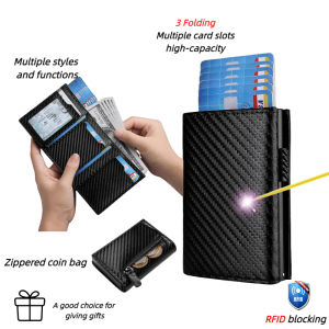 YATBEST Mens Credit Card Holder RFID Anti-Theft Brush Magnetic Suction Portable Pop-Up Wallet With Zipper Coin Pocket