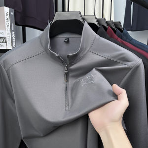 Original Quality Mens T-Shirt Soft Comfortable Animal Embroid Half High Neck Long Sleeve Autumn Business Casual Tremd Menswear