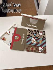 Fashionable Cool Leopard KT Cat 360 Degree Rotating Magnetic Absorption iPad Protection Case with Pen Slot 11 Inch Anti-Fall Detachable Apple Tablet Case Mini7
