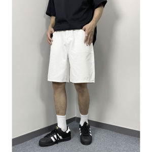 White Cotton Straight Leg Mens Shorts Summer Thin American Style Casual Loose Fit Five-Quarter Length Teen Fashion