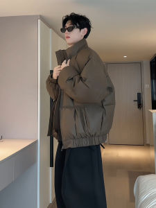 Mens Thickened PU Leather down Jacket Winter Warm Short Coat Stand Collar Bread Cotton Jacket Youth Fashionable Outerwear