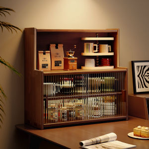 Modern Simple Style Solid Wood Desktop Cosmetic Storage Box Display Shelf Office Desk Figurine Showcase Organization Tray