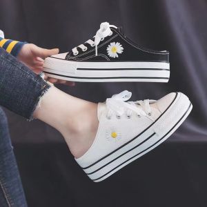 สินค้ามาใหม่ รองเท้าผ้าใบเปิดส้นผู้หญิง ส้นหนา5-8cm ใส่เดินเล่นชิวๆสบายๆ