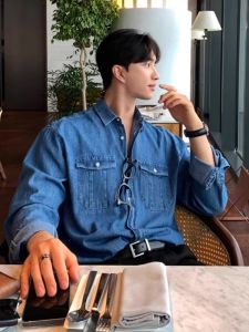 Denim Shirt Men Fashion Brands Hong Kong Style Ins Retro Fashionable Jacket K-style Casual Handsome Minimalist Long Sleeve Easiest for Match