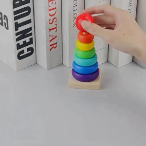 CODMALL Mainan Edukasi Anak Ring Donat Susun Rainbow Tower Puzzle Kayu T037