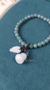 Vòng tay Cẩm Thạch ngọc lam size hạt 6 li phối charm Quan Âm charm hoa mẫu đơn charm ngài Di Lặc charm hồ lô | Hoa Minh Gem