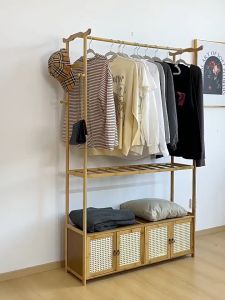 Coat Rack Bamboo 50/80/100CM Rattan Clothes Rack Cloth Clothes Rack Hanger Penyangkut Baju Rak Baju Ampaian Baju 衣架