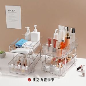 Pomely [COD&Local] 2 Tier Push Makeup Organizer for Vanity Bathroom Organizers and Storage Bathroom Counter Organizer Countertop Kitchen Desktop Storage