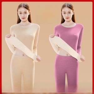 MiiOW | Thickened Fleece Warm Underwear Set High Neck Long Sleeve Womens Thermal Clothing Double Layer Polyester Fiber Base Layer