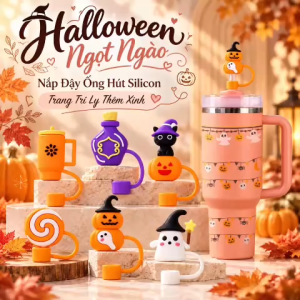 Nút Đậy Đầu Ống Hút Silicon Halloween 3D Trang Trí Ly Nước Dễ Thương
