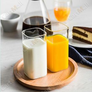 High Temperature Resistant Square Transparent Glass Tea Milk Cup 250ml/400ml