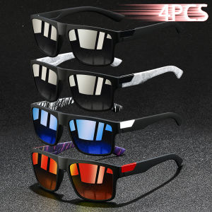 4 PCS Fashion Vintage Square Sunglasses Men Fishing Driving Man Luxury Brand Designer Sun Glasses Anti-Glare Retro Eyewear UV400