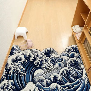 VIKAMA Creative Surfing Welcome Mat Anti-slip and Washable Ukiyo-e Pattern Entrance Floor for Indoor and Outdoor Use