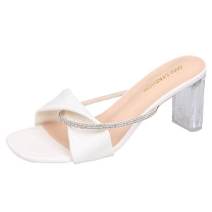 Summer 2023 Fairy Tale Style Womens Outdoor Slippers Diamond Embellished Thick Heel High Heel Sandals Transparent Slip-On Shoes