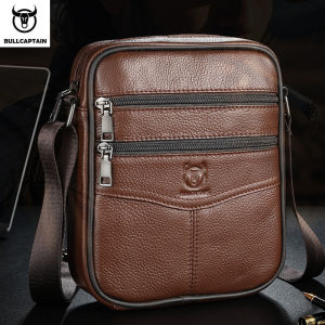 BULLCAPTAIN Mens leather shoulder bag multifunctional and high-capacity cowhide crossbody bag handbag Casual Messenger Bag