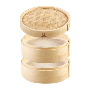 10 Inch Bamboo Steamer With Cover Chinese Steamer Dumplings Bamboo Steamer Steamed Bun Steamer for Fish Meat home