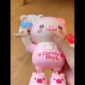 ตูกตาหมูน้อยน่ารัก เดินได้ มีเสียงเพลง มีไฟ เล่นสำหรับเด็ก